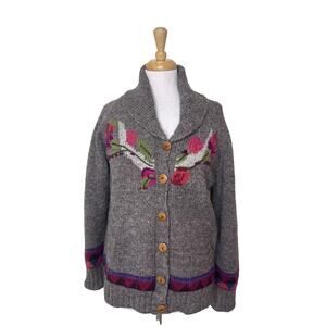 LOST HORIZONS 100% Wool Western Floral Button Up Cardigan BROWN Size XS